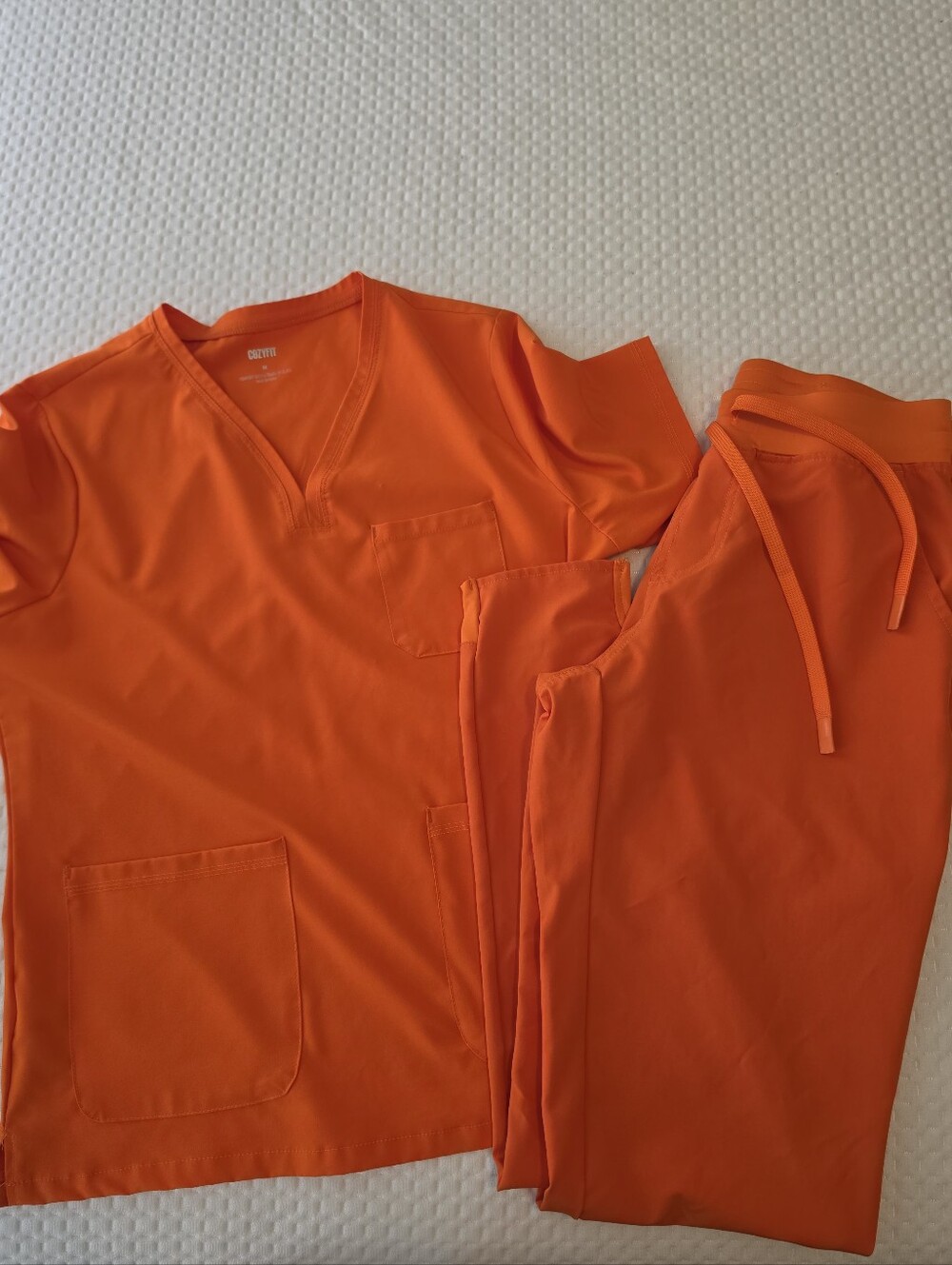 Bright Orange Scrub Set with Pocket Top and Drawstring Pants